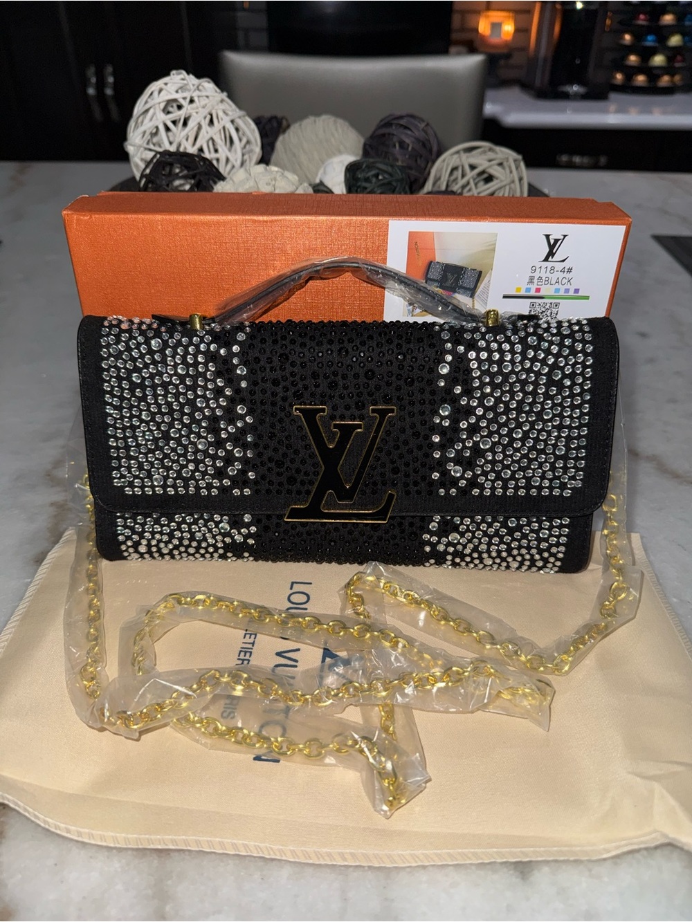 LV rhinestone evening bag